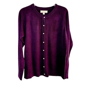 Carolyn Taylor Womens Cardigan Small Sweater Purple Long Sleeve Faux Pearl EUC